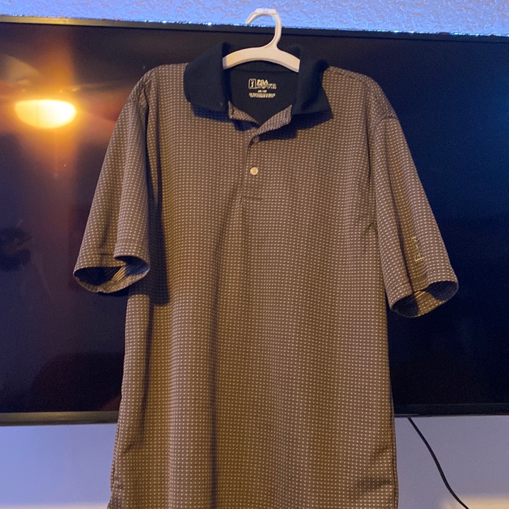 PGA tour mens medium dotted polo button up shirt